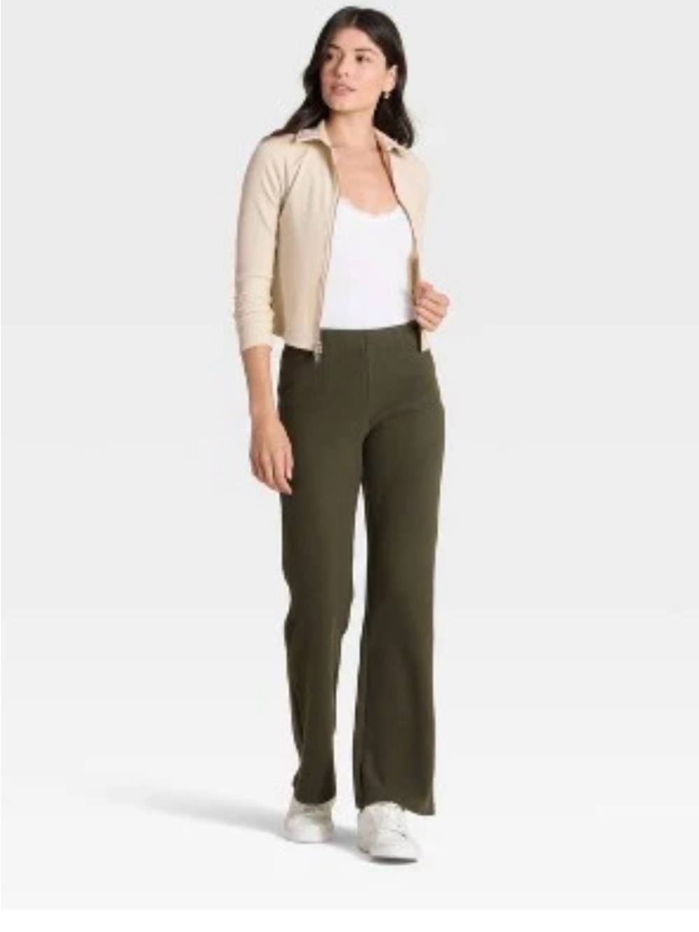 Cream Zip-Front Cropped Knit Jacket